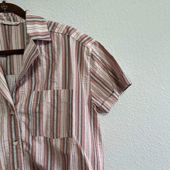 Free People Oversized Striped Button Down Top Coastal Casual Boho Small Oversize - Picture 5 of 7